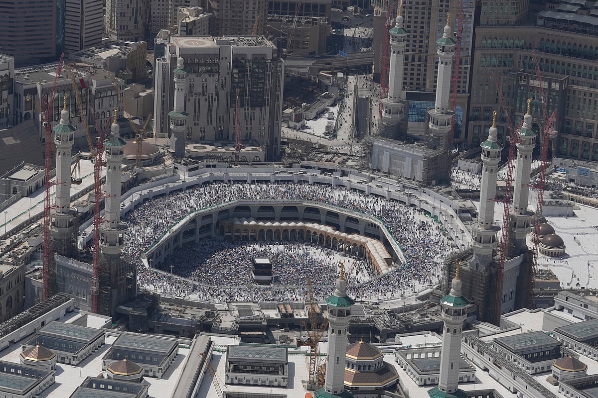 AP : Muslim pilgrims circumambulate the Kaaba, the cubic building at the Grand Mosque, during the annual Hajj pilgrimage in Mecca, Saudi Arabia, Monday, June 17, 2024